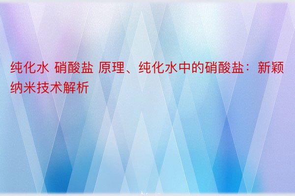 纯化水 硝酸盐 原理、纯化水中的硝酸盐：新颖纳米技术解析