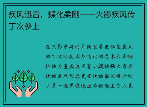 疾风迅雷，蝶化柔刚——火影疾风传丁次参上